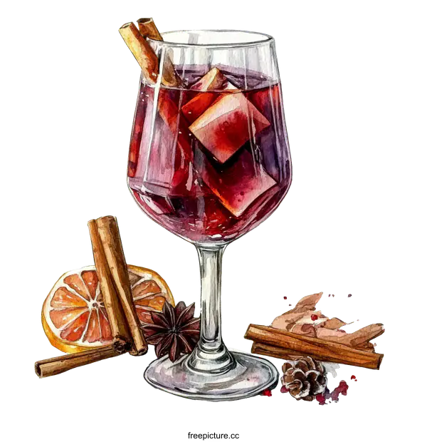 [Transparent Background PNG]Watercolor Illustration of Mulled Wine
