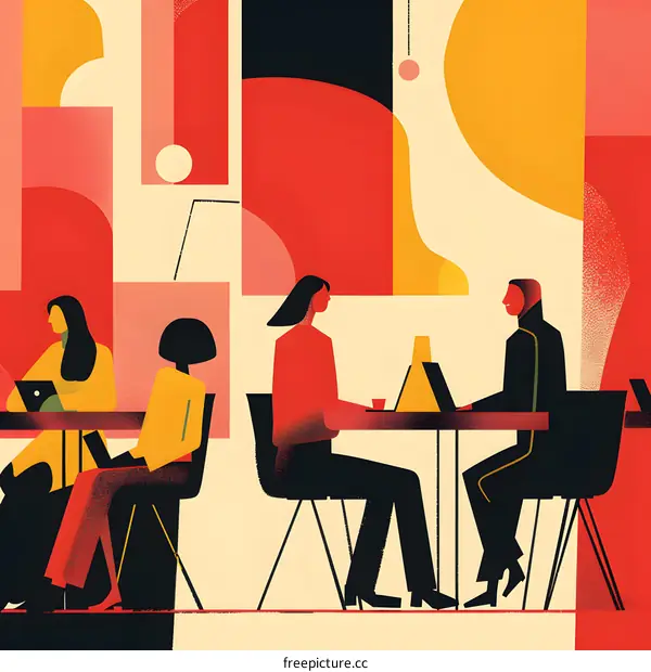 Abstract Illustration of People Working in a Modern Office