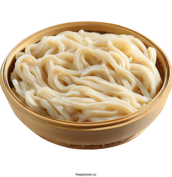 [Transparent Background PNG]Fresh Udon Noodles in Bamboo Steamer Basket