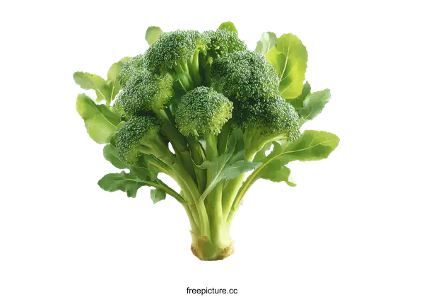 [Transparent Background PNG]Fresh Broccoli Head with Bright Green Leaves