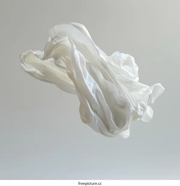 Flowing White Fabric on Light Gray Background