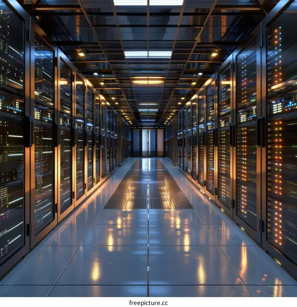 Server room with rows of server racks