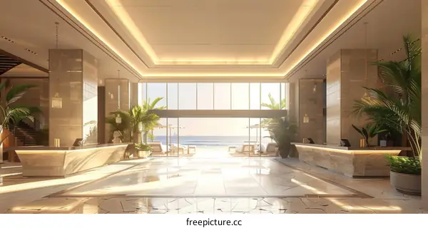 Luxury Hotel Lobby Interior Design Illustration