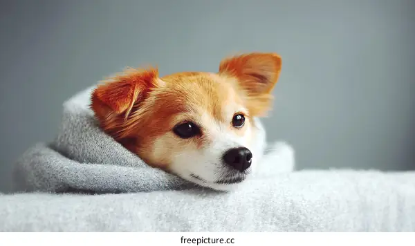 Cozy Puppy Wrapped in a Blanket