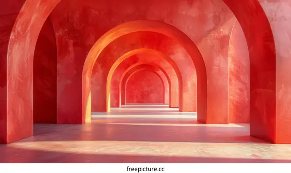Red Archway: Minimalist Interior Design