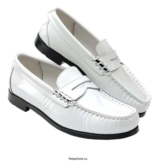 [Transparent Background PNG]A pair of white leather loafers
