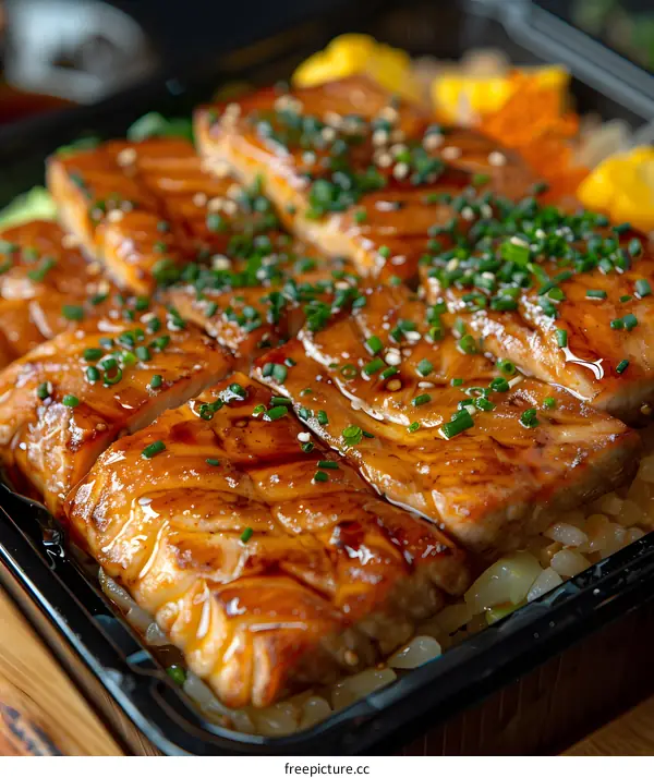 A delicious and healthy meal of grilled salmon with rice and vegetables
