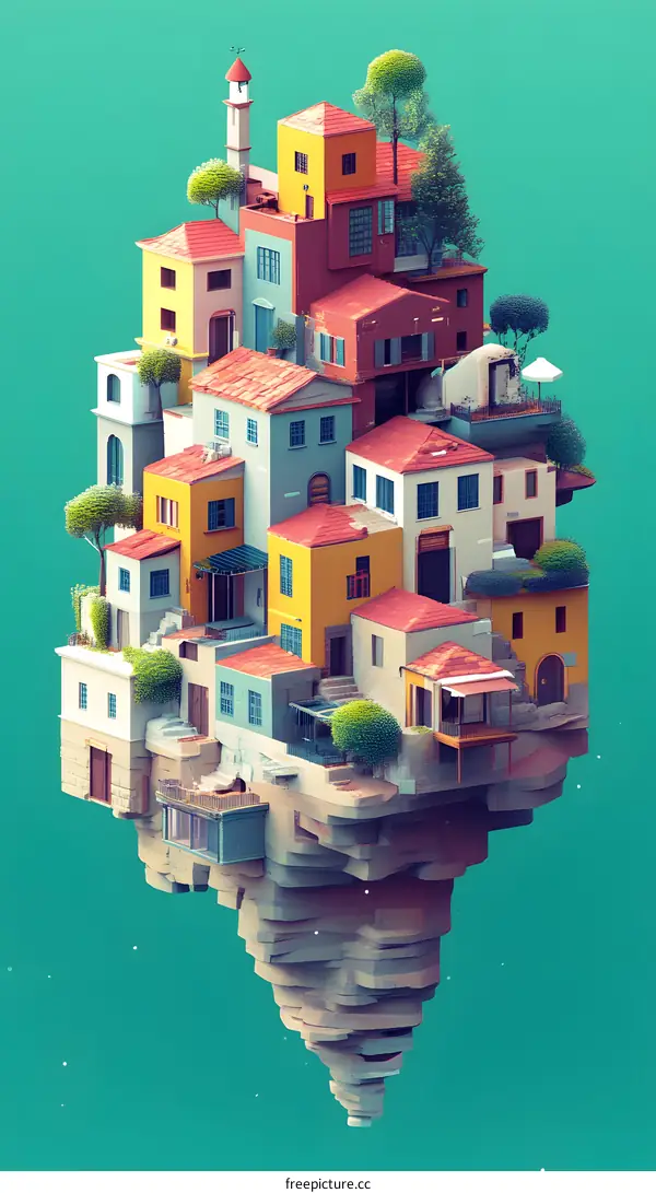 Floating Village of Colorful Houses Illustration
