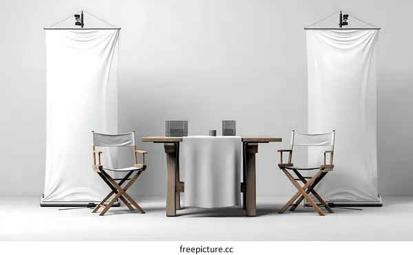 Blank Roll Up Banner Mockup with Directors Chairs