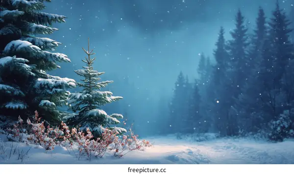 Winter Snowfall in the Snowy Forest