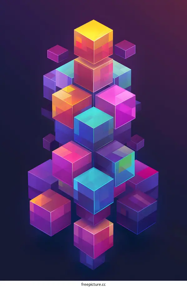 Abstract Colorful Cubes 3D Geometric Design