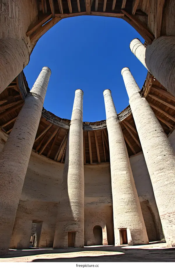 Ancient Roman Brick Building Interior with Round Columns