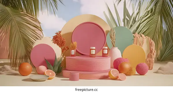 Tropical Summer Product Display With Colorful Background
