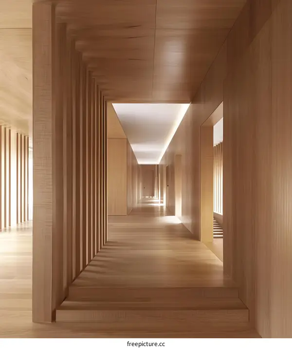 Wooden Hallway Interior Design With Light And Shadow
