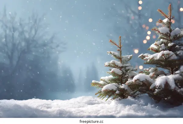 Snowy Christmas Scene with Fir Trees