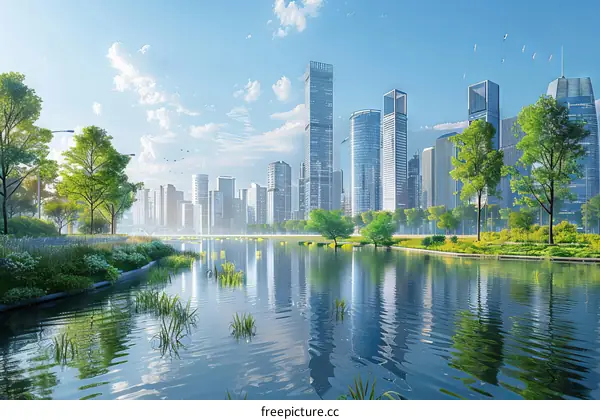 Vibrant City Skyline with Nature