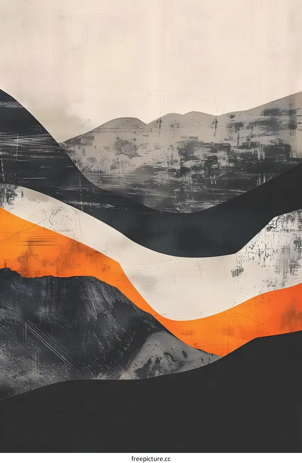 Abstract Landscape Art with Orange and Grey Mountains