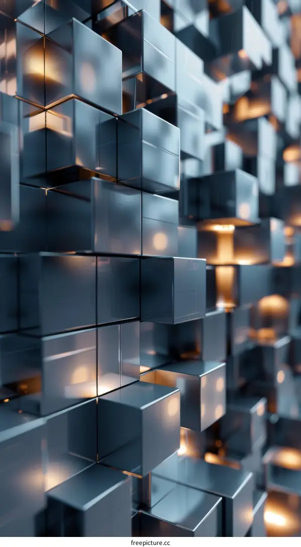 Abstract 3D Render of Blue Glowing Cubes