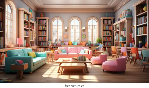 Spacious Library Interior with Comfortable Seating