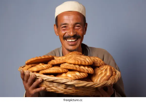 Moroccan man selling bread