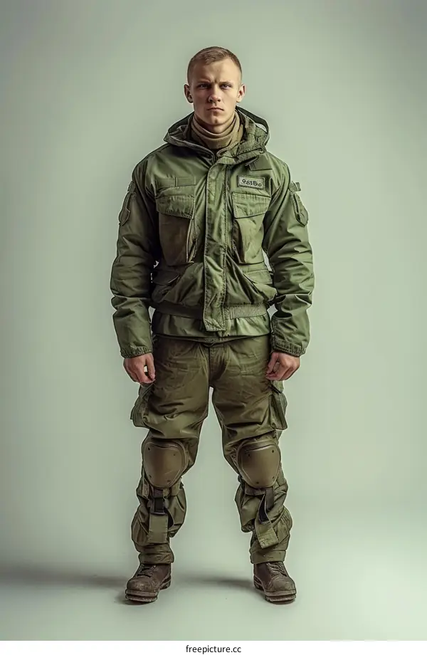 Portrait of a soldier in green uniform