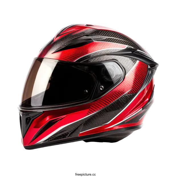 [Transparent Background PNG]Red Motorcycle Helmet with Carbon Fiber Design
