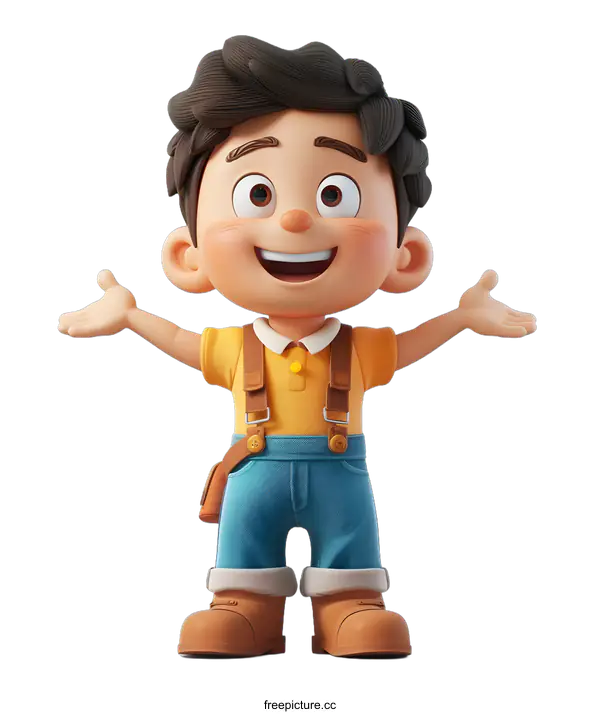 [Transparent Background PNG]Smiling Cartoon Boy with Open Arms