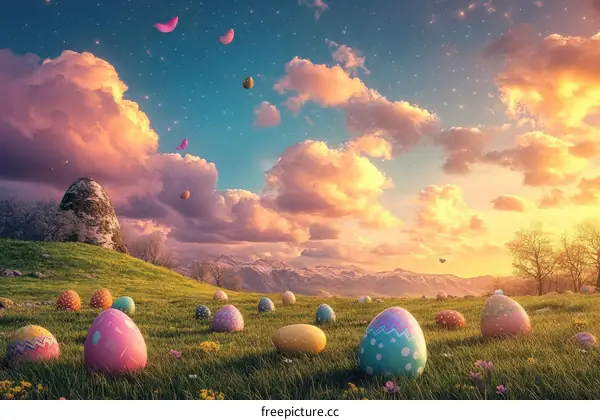 Easter Eggs in a Dreamlike Landscape