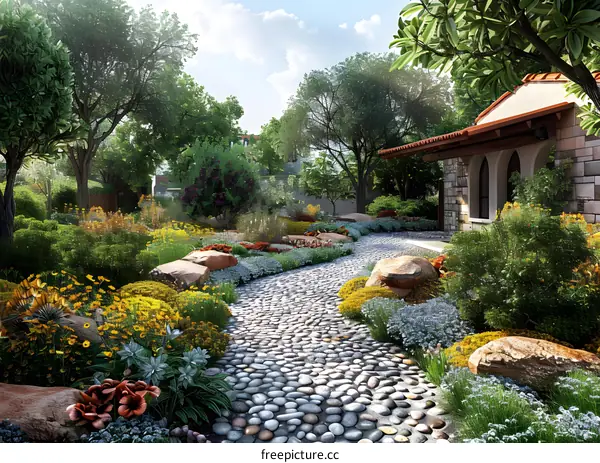 A Mediterranean-style garden path