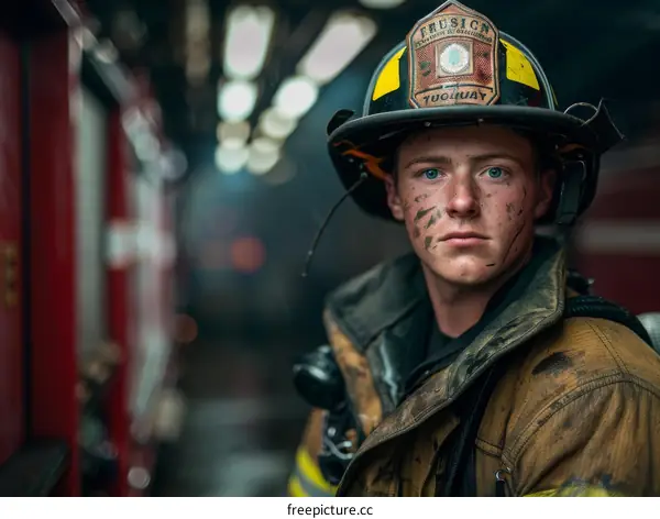 Portrait of a firefighter in protective gear