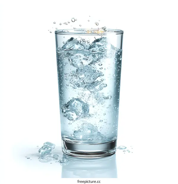 Sparkling Water with Ice Cubes in Glass