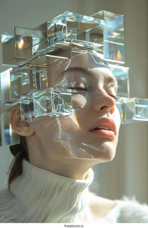 Glass sculpture on woman's face
