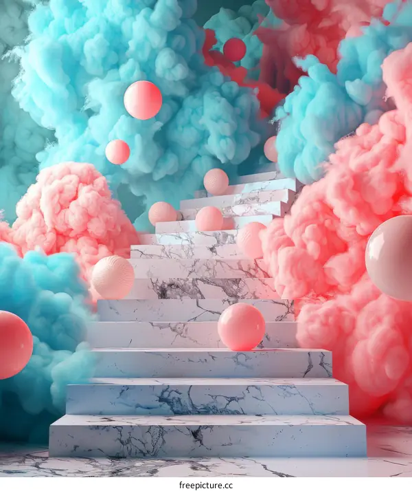 Abstract Candy Colored Marble Staircase Illustration