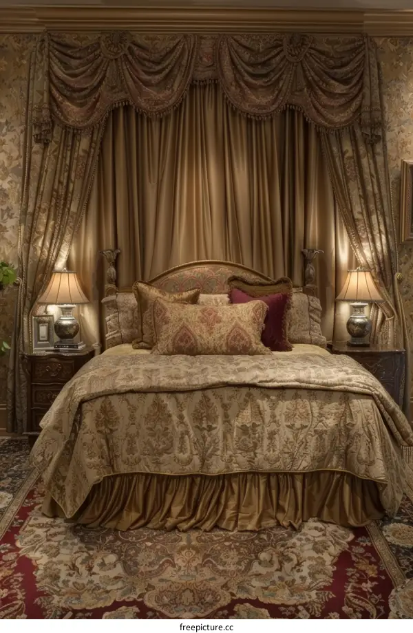Elegant Luxury Bedroom with Ornate Draperies