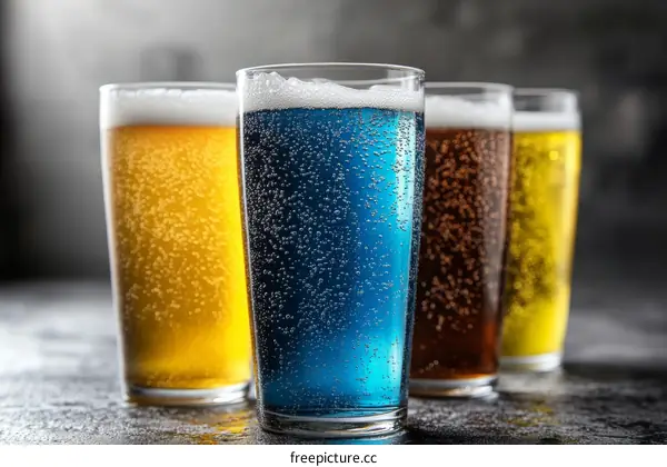 Colorful Drinks in Glasses on a Dark Surface