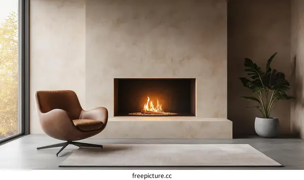 Modern Minimalist Living Room with Fireplace