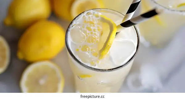 Glass of Lemonade with Lemon Slice and Straw