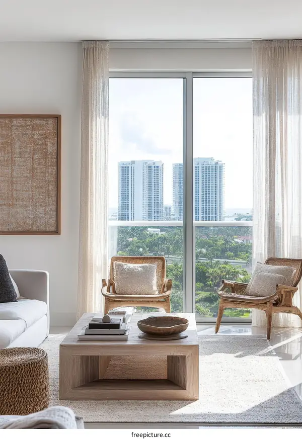 Modern Living Room with City View
