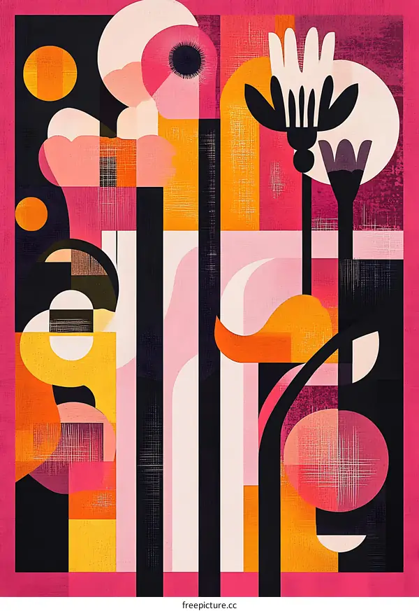 Abstract Floral Pattern with Geometric Shapes and Vibrant Colors