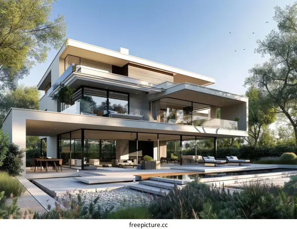 Modern Luxurious House Exterior Design Illustration