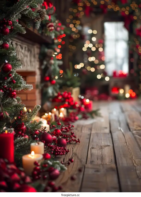 Christmas Still Life with Red and Green Ornaments