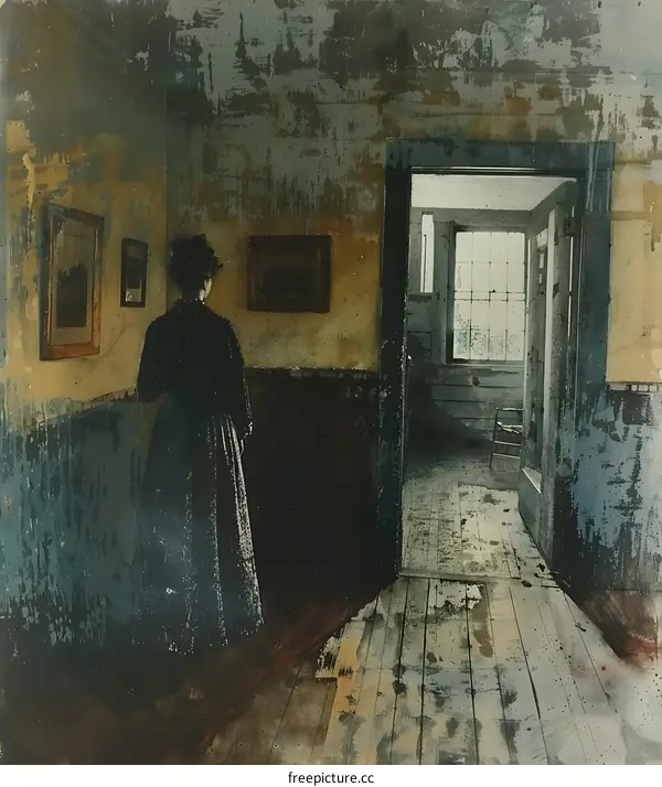 Woman Standing in a Doorway of a Vintage House