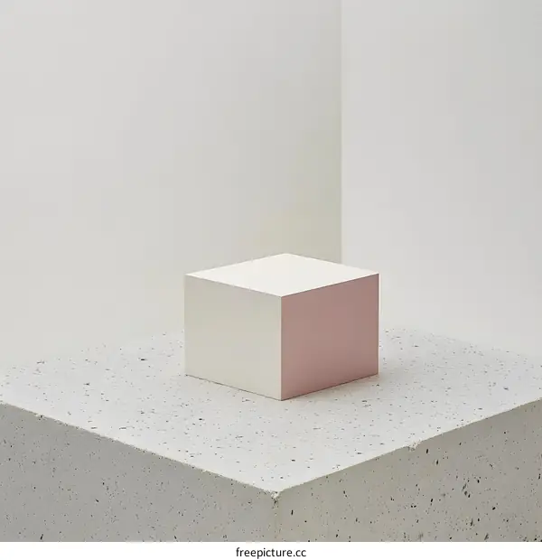White and Pink Cube on Concrete Platform