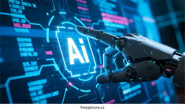 AI Robot Hand Interacting with Digital Data Interface