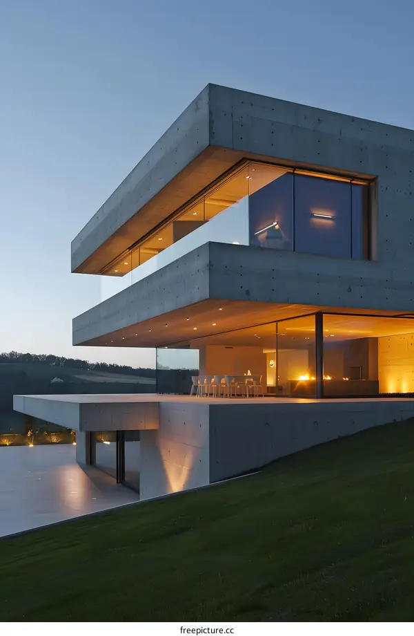 Modern Concrete House with Large Windows