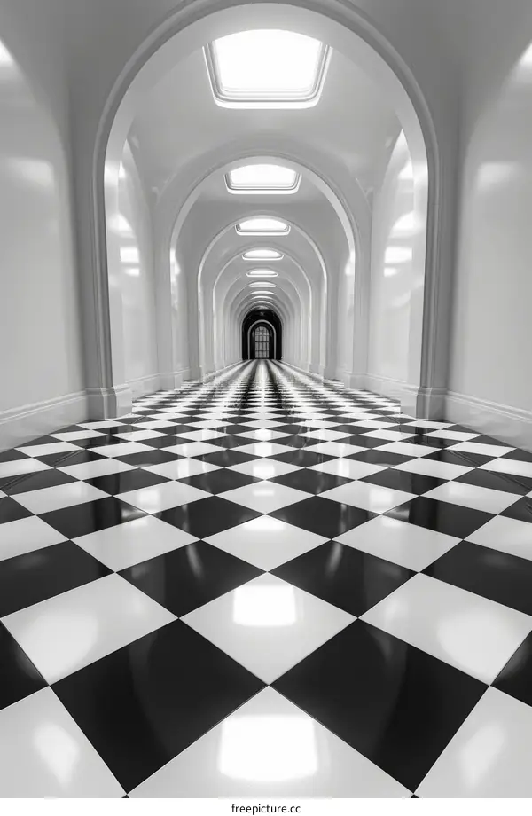 Black and white checkered floor hallway