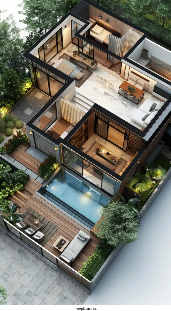 Modern House Design with Swimming Pool and Garden