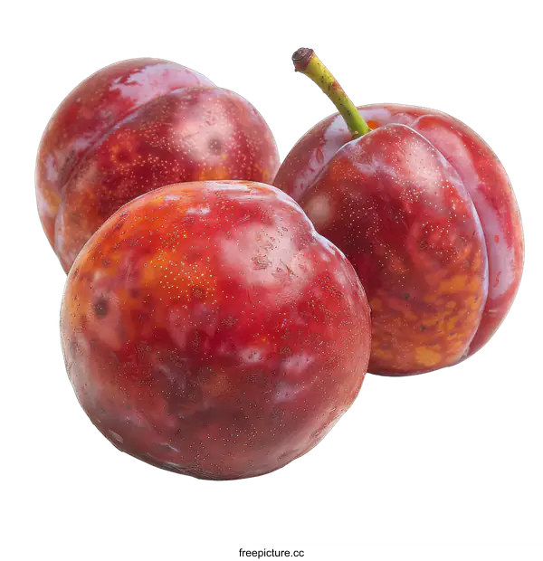 [Transparent Background PNG]Three ripe plums on transparent background