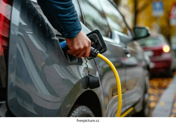 Man Plugs In Electric Car To Charge