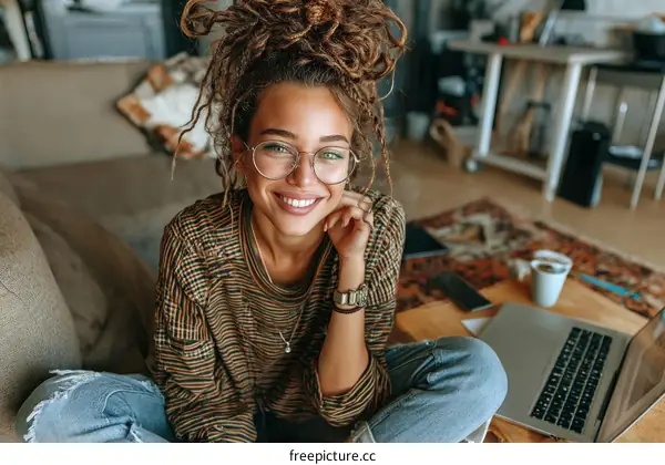Young Woman Relaxing with Laptop Indoor